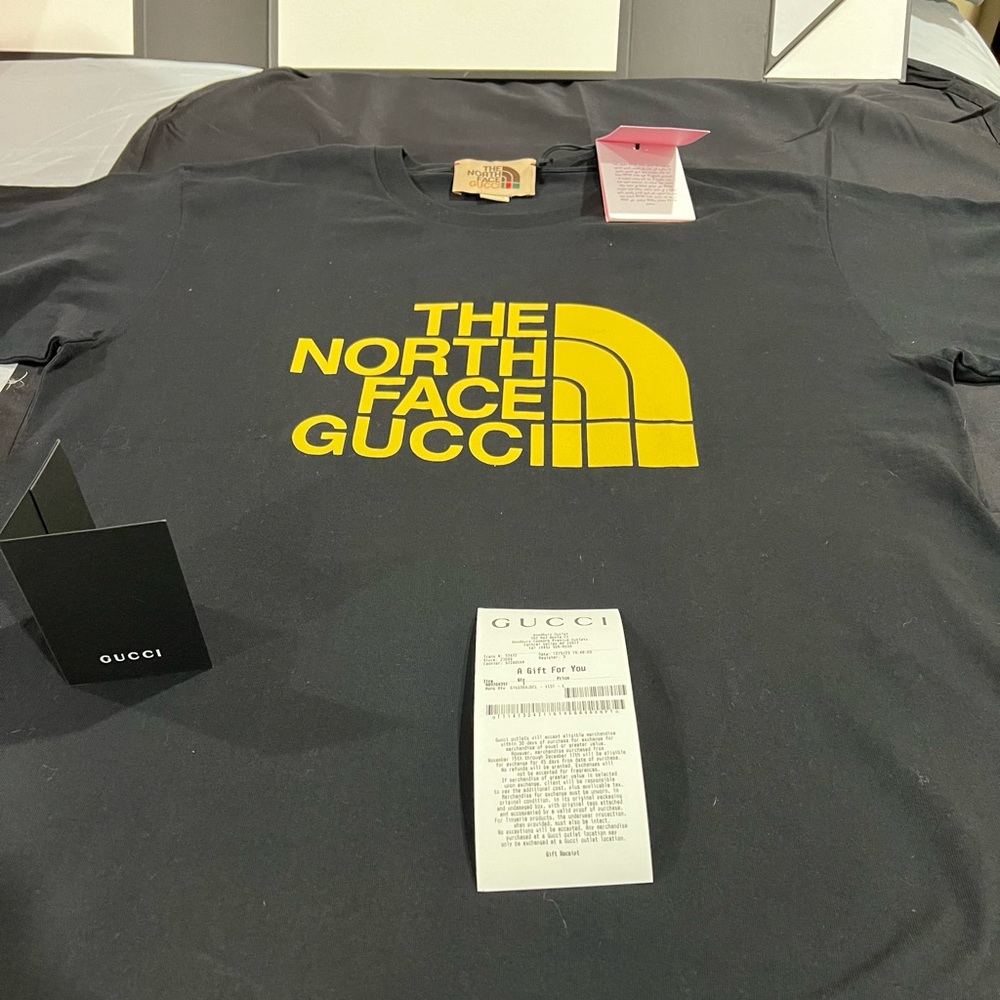 NEW Gucci X The North Face Black Yellow Logo Print Oversized  T-shirt - LARGE